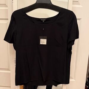 St. John Black Short-Sleeve Scoop Neck Blouse